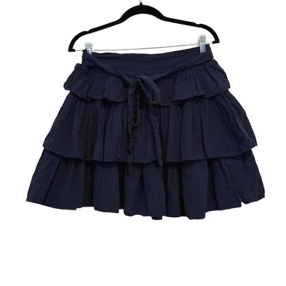Navy Blue Tiered Ruffle‎ Mini Skirt, Size M
